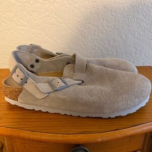 Birkenstock Gray Suede Buckle Slippers